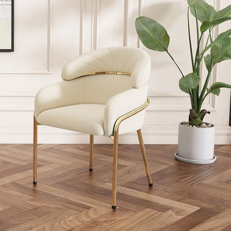 Lote de 1 sillas con moderno cuatro patas metálicas terciopelo beige Ideal para salones dmitios y espacios de ocio (1/5)