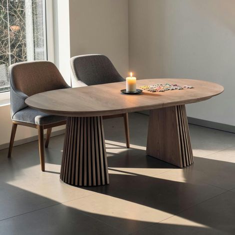 Table chêne brun pied baguette extensible 200/250/300 cm AMSTERDAM (1/5)