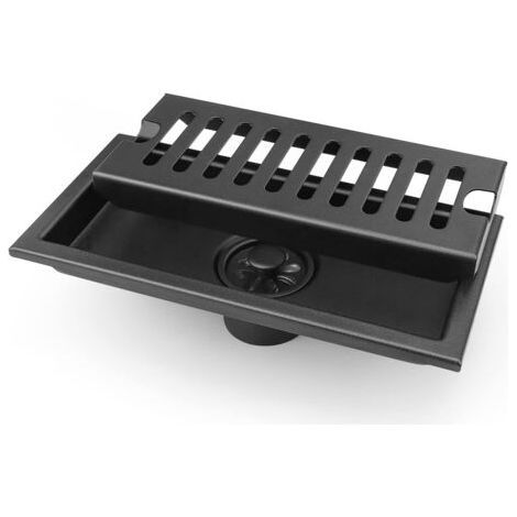 Grille Gouche Anti Cheveux, 20 × 10 cm Filtre Douche Noir, Drain de Sol Carré Acier Inoxydable, Détachable Drainage Intermédiaire Bouchon Douche Anti Odeur, pour Toilettes, Balcon (1/5)