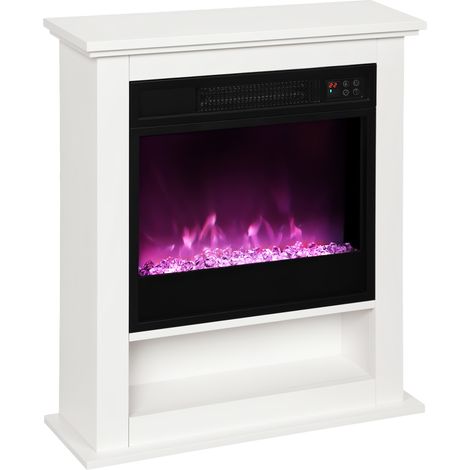 Elektrischer Kamin (1800 W), weißer dekorativer Feuerraum, 62,5 x 20 x 72,5 cm, 9 Flammenfarben und 5 Helligkeitsstufen (1/5)