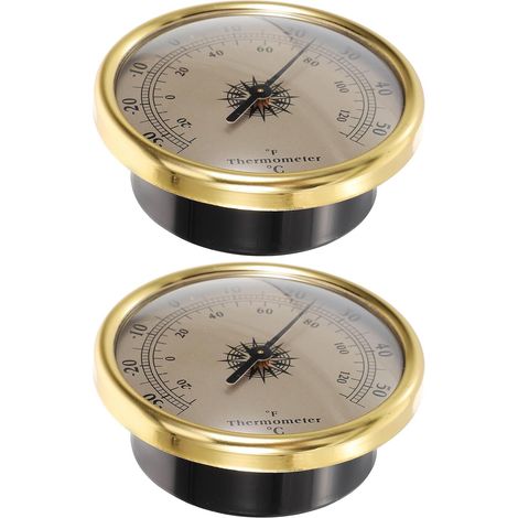 CCYKXA2-Piece Outdoor Weather Thermometer, Round Recessed Tabletop Thermometer, Aluminum Magnesium, Acrylic and ABS, Gold, Wall Mounted, Kitchen and Laboratory (1/5)