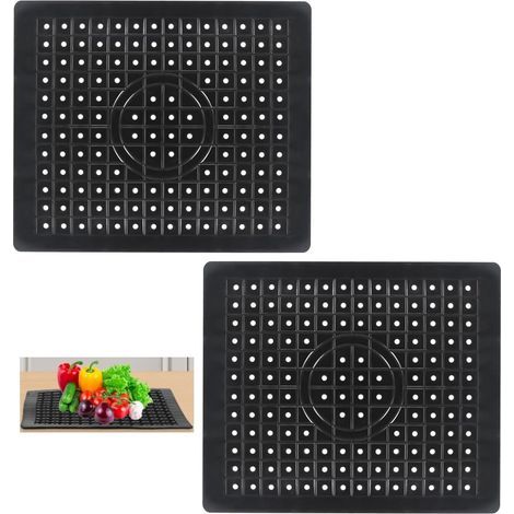 Lot de 2 tapis d'évier en caoutchouc, 31,4 x 26 cm, tapis d'évier, tapis d'évier pour évier, tapis, protection d'évier, protection anti-éclaboussures, lavabo, tapis d'égouttage (1/5)