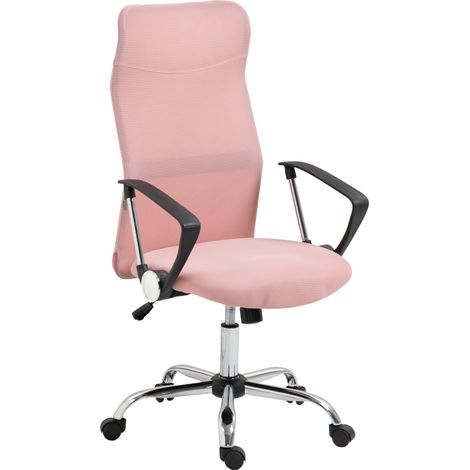 Chaise de bureau ergonomique pivotante réglable en hauteur bascule maille 63x65x109-119cm rose
