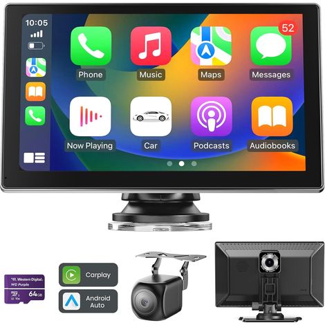9 Inch Screen Compatible with Android Auto and with 4K Dashcam and 1080P Backup Camera, GPS Navigation/Bluetooth 5.0/Voice Control/Mirror Link/FM/SD 64GB Included (1/5)