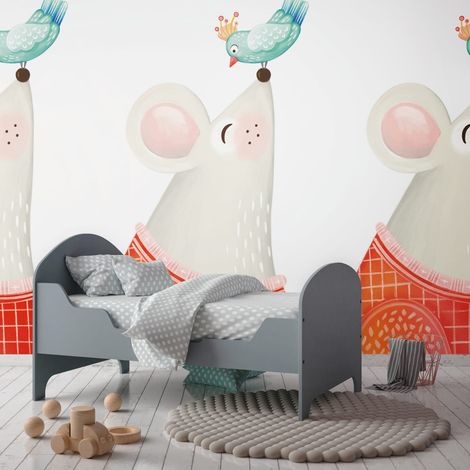 Fototapete Profhome 391871 heißgeprägte Vliestapete glatt Kindertapete matt weiß rot türkis-blau grau 1,59 m x 2,8 m