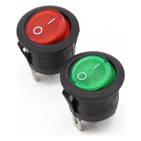 -105N rocker switch, round with indicator light, red/green, 3-pin, 2-position. (1/4)