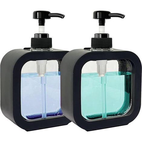 Allecto Plus Seifenspender-Set 2er-Pack für Duschgel und Shampoo 500 ml Pumpspender nachfüllbarer Kunststoff-Seifenspender für Küche Bad und schwarz (1/5)