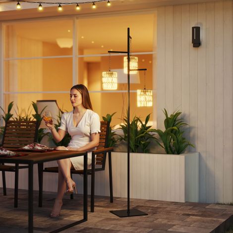 Lampadaire solaire style rotin, lampes solaires avec capteur de luminosité, 3 lumières, fonctionnement automatique, style bohème, protection IP44 contre les projections d'eau (1/5)