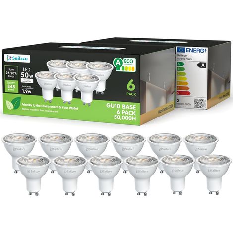 Classe A Ampoule GU10 LED Blanc Chaud Spot,1.9W équivalent 50W,345LM 2700K Ampoule LED GU10 Blanc Chaud,36° Angle Du Faisceau,Non-Dimmable,Lot de 12 (1/5)