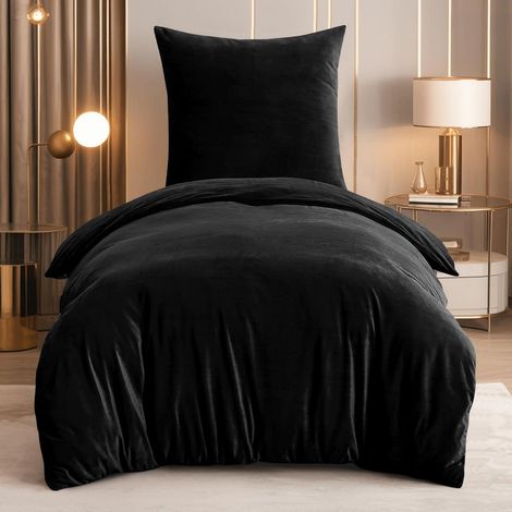 Bettwäsche-Set 155x220 cm Schwarz, 2-teilig, Flanell, warm, OEKO-TEX
