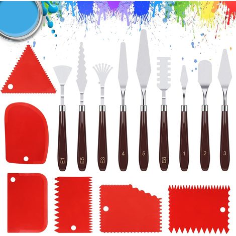 15 Pièces Ensemble de Couteaux à Peinture, 9 Couteaux à Palette Acier Inoxydable, 6 Plastique Couteaux Grattoirs, Spatule Peinture Acrylique pour Peinture à L'huile, Aquarelle, Pétroglyphes (1/5)