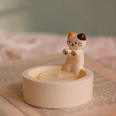 Bougeoir Chaton Dessin Animé x2, Support de Bougie Chat Qui Se Réchauffe les Pattes (1/5)