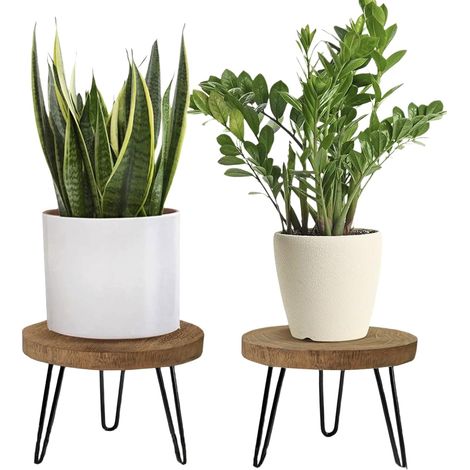Support pour plantes en bois, 25,4 x 17,8 cm, rond, avec 3 pieds, étagère à plantes, étagère à fleurs, tabouret minimaliste en bambou pour salon, balcon, jardin, décoration intérieure et extérieure (1/5)