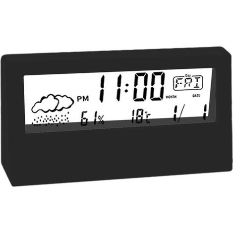Réveil numérique - Horloge numérique - Réveil de voyage - Horloge de bureau - Affichage de la température et de l'humidité ambiantes + Date et jour de la semaine - 1 pièce - Noir (1/5)