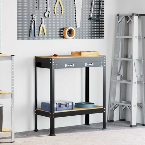 Werkbank mit Regal Schwarz 80 x 40 x 91 cm Sperrholz und Metall