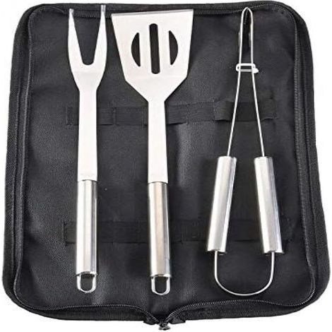 Kit Barbecue 3 Pièces - Acier Inoxydable - Manche Tube - Pour Extérieur - 3 Pièces
