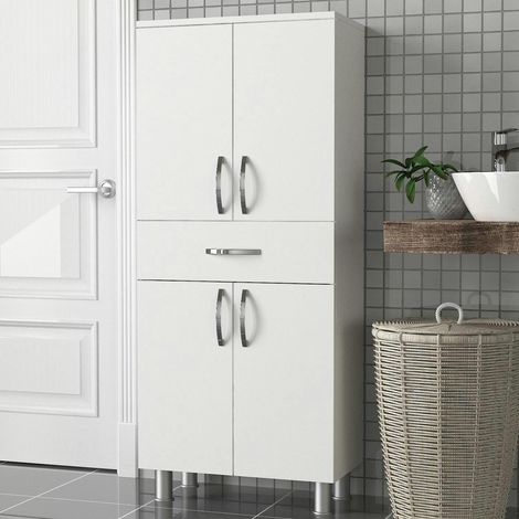 Meuble salle de bains blanc, 4 portes 1 tiroir JENA (1/5)