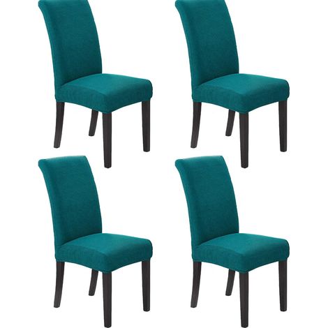 Fundas para sillas de comedor, juego de 4, protectoras, azules, confeccionadas en tejido jacquard, ideales para banquetes, bodas, cocinas, hoteles y fiestas. (1/5)