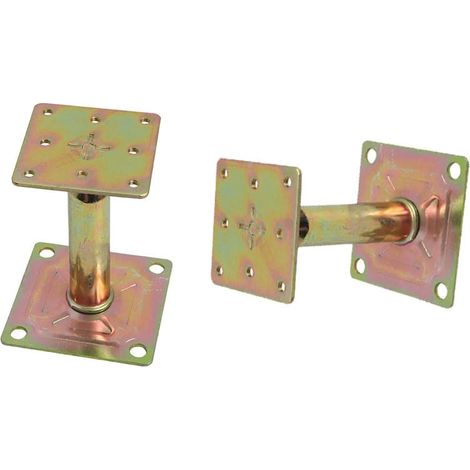 Paquete de 2 soportes de poste ajustables para placas base de 55-75 mm - Soporte de poste de cerca elevado de acero galvanizado para edificios, techos y andamios móviles (1/5)
