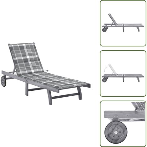 The Living Store Chaise longue de jardin avec coussin Gris Bois d'acacia solide - Chaise longue bois (1/5)