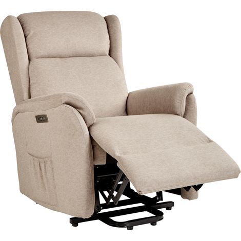 Sillón reclinable eléctrico moderno de tela con función elevadora gris pardo Elegy