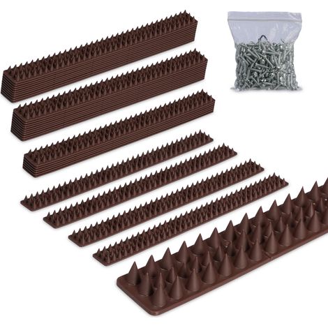 Relaxdays Pinchos Antipalomas, Set de 40 para Balcón y Tejado, 3 Filas, Plástico, 2x49x4 cm, Ahuyentador Aves, Marrón
