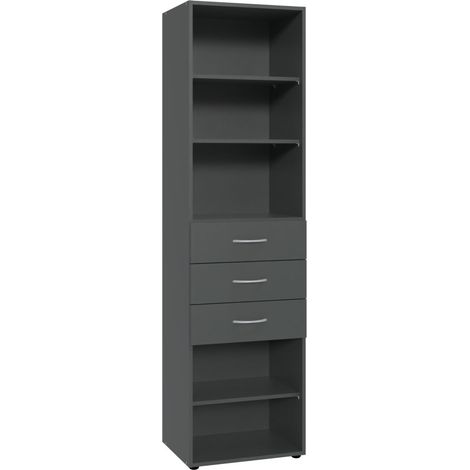 Etagère de rangement avec 3 tiroirs et 3 tablettes en mélamine coloris graphite - longueur 50 x hauteur 185 x profondeur 40 cm