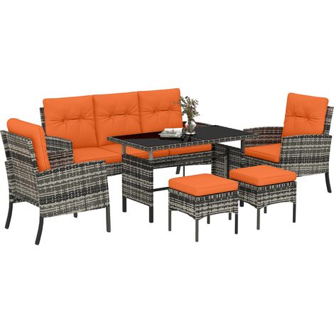 Outsunny 6 Pieces Rattan Garden Furniture Sofa Set with Cushions Orange