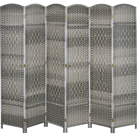 Paravent bois 6 panneaux pliable séparation pièce salon chambre gris 270 x 180 cm