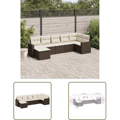 The Living Store 7-tlg. Garten-Sofagarnitur mit Kissen Braun Poly Rattan - Gartensorte - Gartenmöbelset - Esszimmergarnitur - Lounge Möbel - Outdoor Sofa (1/3)