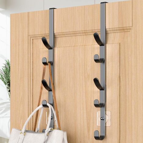 Crochets de porte Irovami en métal avec 5 cintres, organisateur pour manteaux, sacs, serviettes, vêtements et chapeaux, solution de rangement pour salle de bain et placard, sans perçage (1/5)