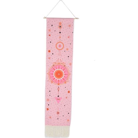 Tapisserie murale en coton imprimé lune avec pompons, idéale pour la décoration intérieure et les fêtes (Modèle A) (1/5)