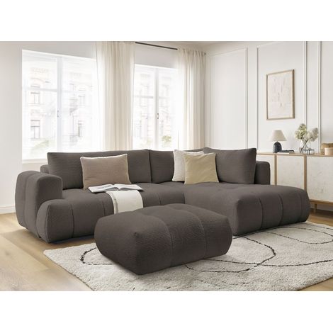 BOBOCHIC - Canapé d'angle L convertible FUJI tissu bouclette avec pouf Angle droit Marron (1/5)