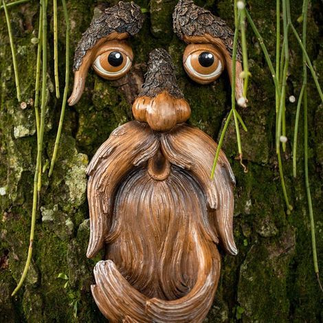 Mangeoire à oiseaux en résine – Décoration de jardin en forme de visage d'arbre – Sculpture résistante aux intempéries 6 x 15 cm (1/5)
