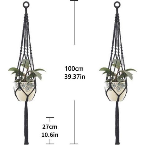 Cintres Pour Plantes - Macramé En Coton Naturel - Panier Suspendu Intérieur Extérieur - 2 Pièces (1/5)