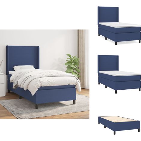 Sommier à lattes de lit avec matelas Bleu 100x200 cm Tissu - Lit Plateforme - Lit Tapissier - Lit Double - Literie - Matelas À Ressorts Ensachés (1/5)