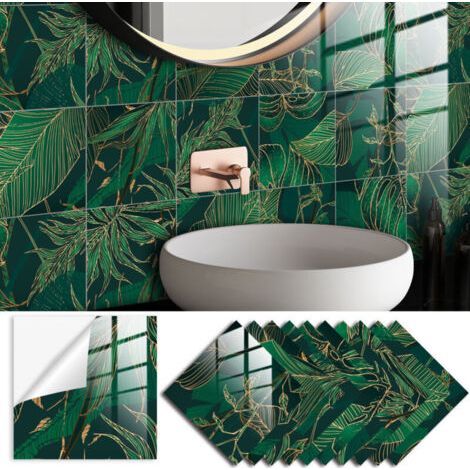 Lot de 10 autocollants pour carrelage mural marbré - 20 x 20 cm - En PVC - Papier peint autocollant - Autocollants muraux imperméables - Pour cuisine, armoire, meubles, table (1/5)