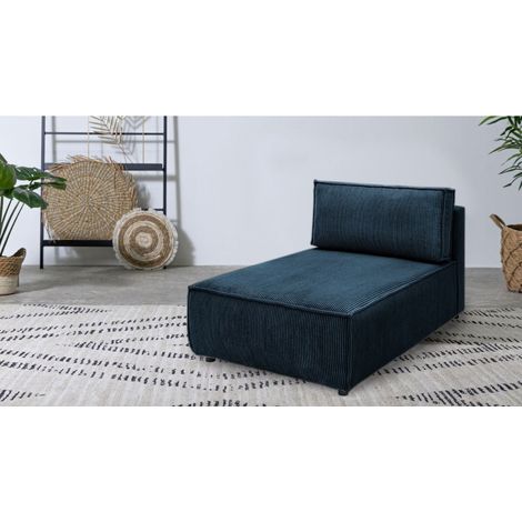 BOBOCHIC - Méridienne sans accoudoir pour canapé modulable NIHAD tissu velours côtelé Bleu foncé (1/3)