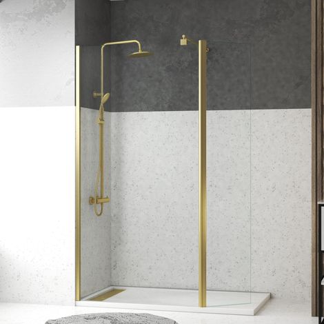 Parete Doccia Trasparente con Deflettore 100+40x200cm - Profilo + Barra Estensibile Oro Dorato