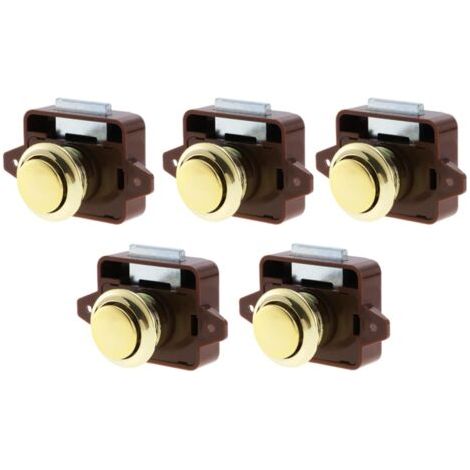 Sollbry 5 PCS Bouton Poussoir Loquet, Serrure Tiroir et Verrou Porte Placard, Loquet de Verrouillage de Porte Sans clé pour Camping-car, Yachts, Bateau, Caravane (Marron) (1/5)