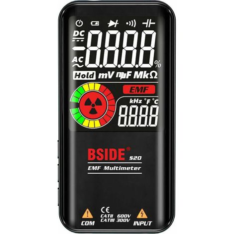 BSIDE S20 Multimètre EMF intelligent Détecteur de rayonnement électromagnétique Écran couleur 3,5 pouces 9999 comptes Gamme automatique Compteur universel rechargeable Moniteur de rayonnemen (1/4)