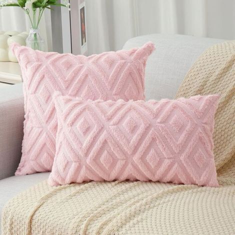 Taie d'oreiller bohème - - Rose - Motif à carreaux - Lot de 2 - 45x45 cm - Fermeture éclair invisible - Doux (1/4)