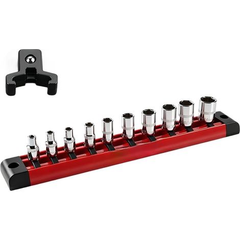 Organiseur de douilles pour outils d'entranement 1/4, 3/8, 1/2, rail réglable, support de rangement mural pour utilisation dans le garage (A) (1/5)