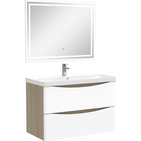Aica Ensemble meubles Salle de Bain 80cm simple vasque + Miroir Lumineux