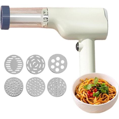 Máquina eléctrica para hacer pasta, inalámbrica, portátil, 6 en 1, herramienta de cocina multifuncional para pasta y pasta casera (blanca)