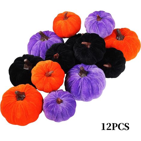 Citrouilles d'Halloween, lot de 12 citrouilles en velours, décorations d'automne, petites citrouilles artificielles, décorations de table pour la maison, Thanksgiving et Halloween
