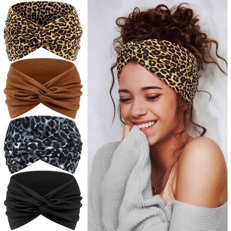 4 Bandeau Cheveux Femme, Turban Serre Tete Femme– Large Bandeau Sport Headband Élastique Doux pour Yoga (1/5)