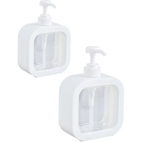Lot de 2 Distributeurs Savon 500ml, Flacon Pompe Réutilisable avec Étiquettes pour Cuisine, Salle de Bain et Maison (1/5)