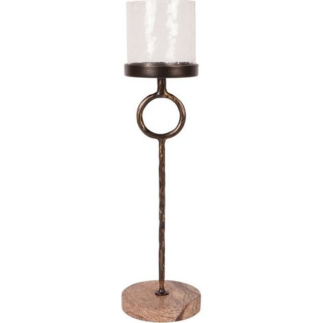 Rutland Table Hurricane Small - Marble/Iron/Glass - L10.5 x W10.5 x H39 cm - Antique Gold/Forest Brown