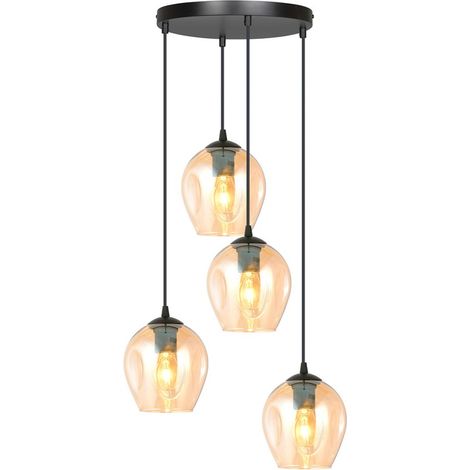 Lampada a Sospensione Istar, Acciaio verniciato a polvere, Vetro, Nero, Ambra, 40x100x40 cm